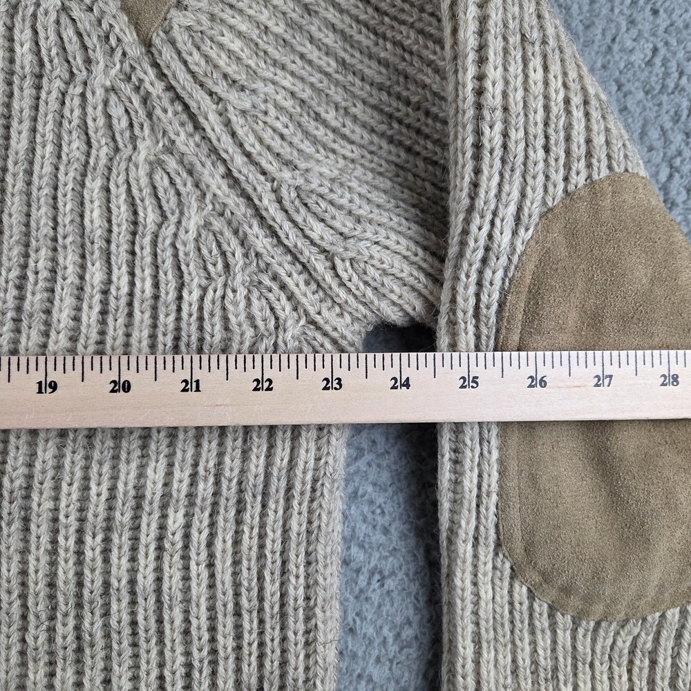 Woolyback British Knitwear Mens Large Pure Wool England Made Suede Patches Beige - Picture 3 of 8